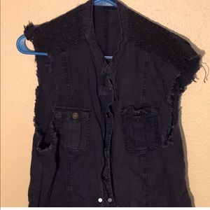 dark dark blue back ripped jean vest!
